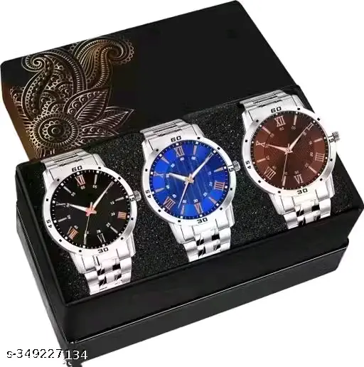 Metal chain analog watch for-Men combo (pack of 3)